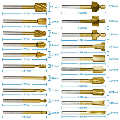 20 Piece HSS And Carbide Router Bit Set With One Eighth Inch Shank For DIY Woodworking, Carving, Sculpting, Engraving And Drilling