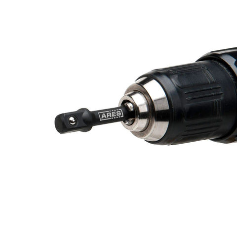 Turn Your Drill Into A High Speed Socket Driver With This Dope Three Piece Impact Grade Socket Adapter Set From ARES Featuring One Quarter Inch, Three Eighth Inch, And One Half Inch Drives And A Three Inch Reach on a drill
