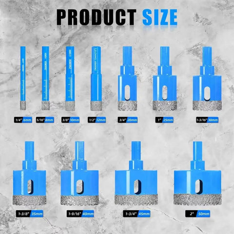 Diamond Hole Saw Drill Bit Kit 11 Piece Set Serrated Brazed Core Bits With EVA Guide Jig And Storage Bag