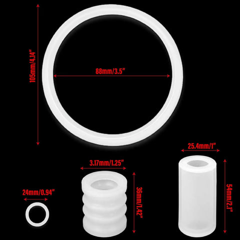 Pro Grade Food Grade Silicone Seal Kit For Soft Serve Ice Cream Makers 15 Piece O Rings And Gasket Set Compatible With YIKAFU YKF COOCO Machines Replacement Spare Parts, showing various sizes of white silicone O-rings and seals.