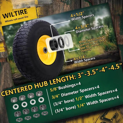 Front Tire And Wheel Assembly 15x6.00-6 For Riding Lawn Mowers, 2 Pack, Pneumatic 4-Ply with 3 Inch Centered Hub and Bushings