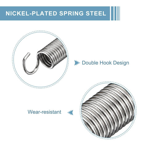 uxcell 2-pack dual-hook tension springs, 3/8 in x 6-1/2 in, 0.047 in nickel-plated spring steel for machinery