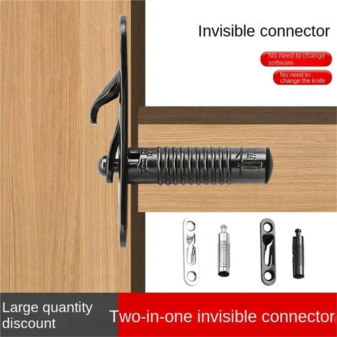 Two In One Invisible Connectors Set For Cabinets And Bookshelves White 100 Piece Durable Metal Hardware image showing connector use