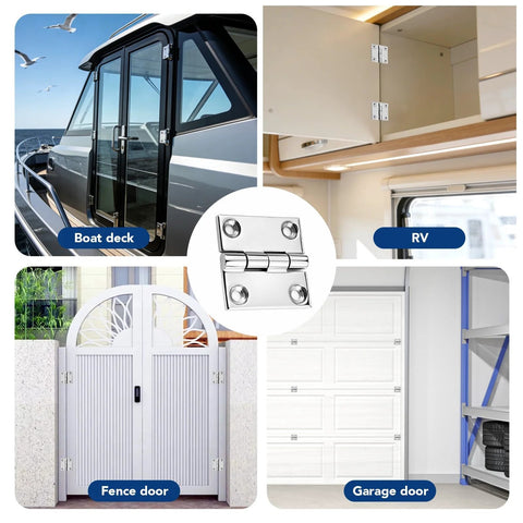 Pyntrax 2x2 in stainless square hinge, marine grade 316, 2-pack; for boat hatch, fence gate, cabinet, garage door.