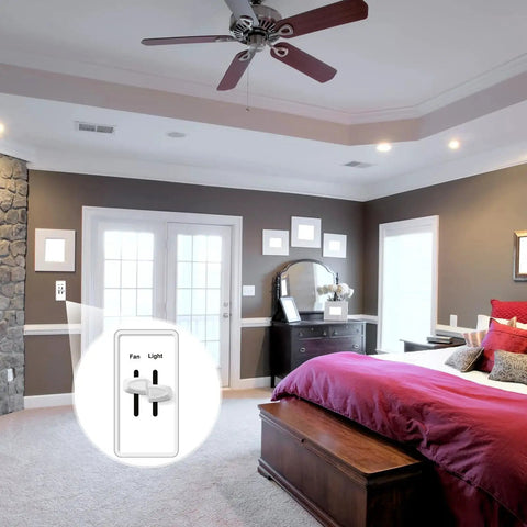 Two Dimmer Knob Replacements For Lutron Skylark Dual Dimmer Switches White installed in bedroom for fan and light control