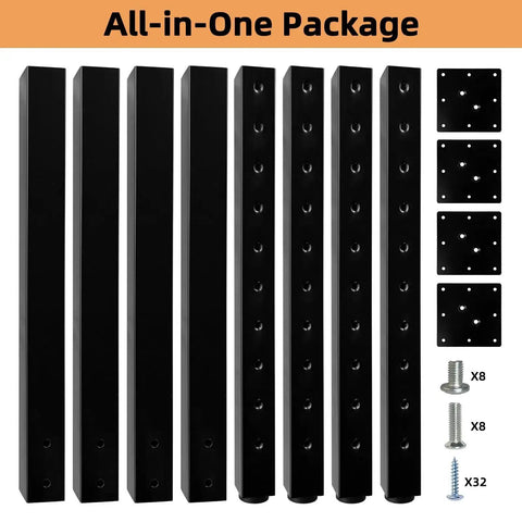Adjustable Square Table Legs For DIY Desks And Home Office Tables 24 To 40 Inch Height 60 To 100 Cm Black Set Of 4 With Easy Mounting Plate Rock Solid Durable Steel Construction with bolts
