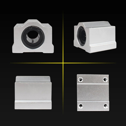 Set Of Four 16mm Linear Bearing Pillow Blocks SCS16UU Closed Type showing front, side, top, and base views in aluminum housing