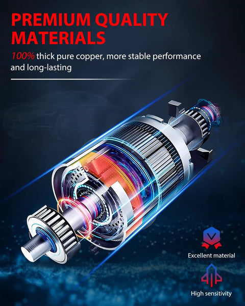 Cutaway view of premium quality car alternator made with thick pure copper showing internal components.