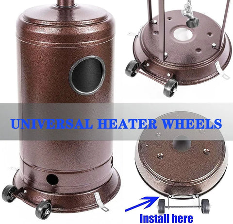 Universal patio heater wheel kit with four caster wheels for easy movement of gas patio heaters