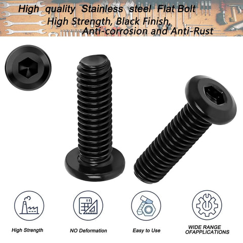 Black M6 1.0 X 25mm Hex Socket Cap Screws, Fully Threaded, 304 Stainless Steel, Flat Head, 4mm Allen Drive, 20 Pack displayed