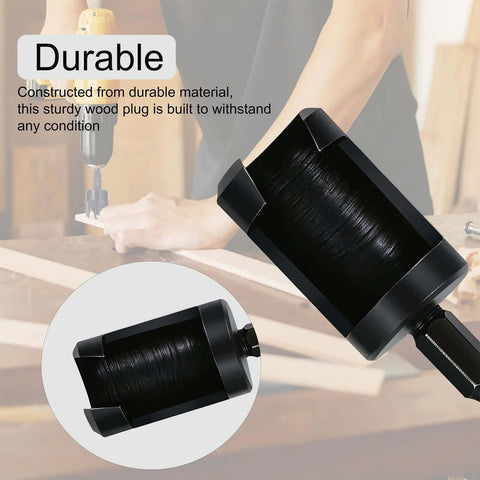 Close-up of durable 8 piece wood plug cutter drill bit set with one quarter inch hex shank for DIY woodworking projects Bromirix.