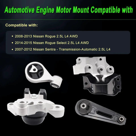 Nissan Rogue Engine Motor Mount Set For 2.5L AWD Models 2008 Through 2013 And 2014 Through 2015 Rogue Select Replacement A7370 A7392