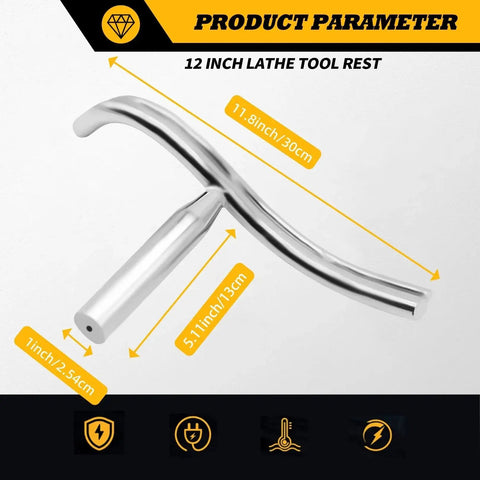 Go To Curved 12 Inch Stainless Steel Lathe Tool Rest For Bowl Turning And Wood Lathe Work With Easy Inside Access shown in side view