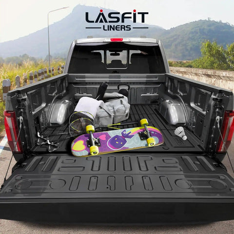 5.5 Foot Truck Bed Mat for Ford F 150 2024 2025 2026 67.1 Inch Bed Custom Fit All Weather TPE Liner black bed mat in truck bed.
