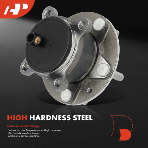 Two Pack Rear Wheel Bearing And Hub Assembly For Mazda 3 2019 To 2023 And CX 3 2020 To 2021 5 Lug Compatible With Front Wheel Drive Only Durable Premium Quality Plug And Play Ready To Install, showing a single hub with high hardness steel construction.