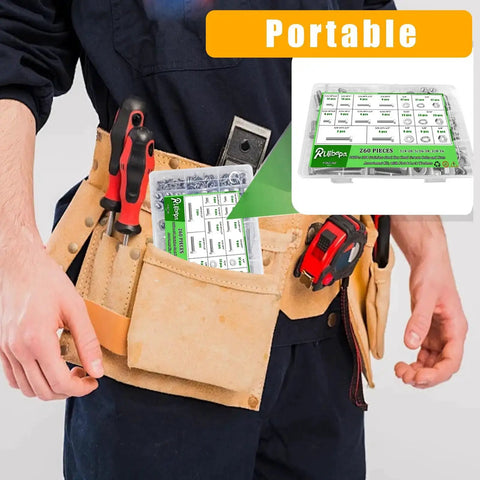 Stainless Steel Hex Bolts Nuts And Washers Kit 260 Piece Set With Flat And Lock Washers Case Included For 1/4-20 5/16-18 And 3/8-16 Full Thread Heavy Duty Hardware DIY Projects in tool belt