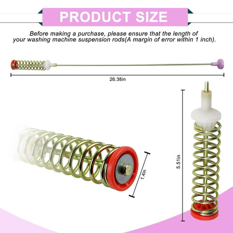 Samsung top-load washer suspension rod with metal coil spring and red end cap, 26.38 inches long.