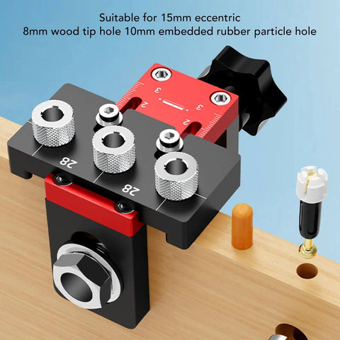 Three In One Dowel Jig Kit Pocket Hole Jig With Adjustable Woodworking Drill Locator 8mm 10mm 15mm Dowel Guide; close-up view.