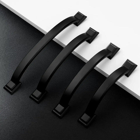 10 Pack Matte Black Cabinet Pulls With 3 Inch Hole Center 76mm zinc alloy drawer handles on white and black surface