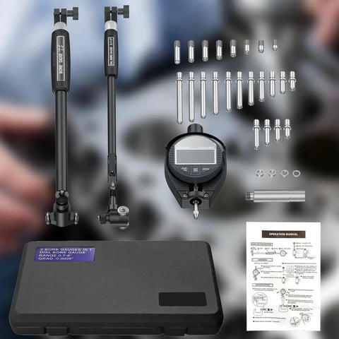 Digital Bore Gauge Set With LCD Dial Indicator For Engines, 6 Inch Depth, Measuring Range 0.7 To 6 Inches, 0.0005 Inch Precision, 23 Anvils