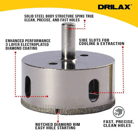 Premium Diamond Hole Saw Two And Three Quarters Inch Core Drill Bit For Tile Glass Granite And Porcelain with side slots