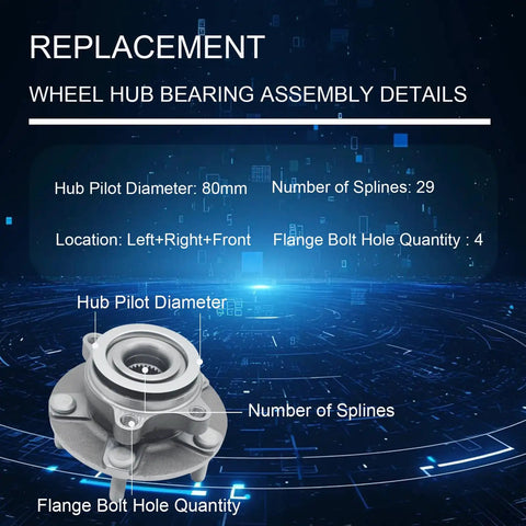 Front Wheel Bearing And Hub Assembly Direct Fit For Nissan Rogue 2008 2013 Rogue Select 2014 2015 And Sentra 2008 2012 2.5L 4 Cylinder 5 Lug Replacement Hub OEM Grade details with specifications