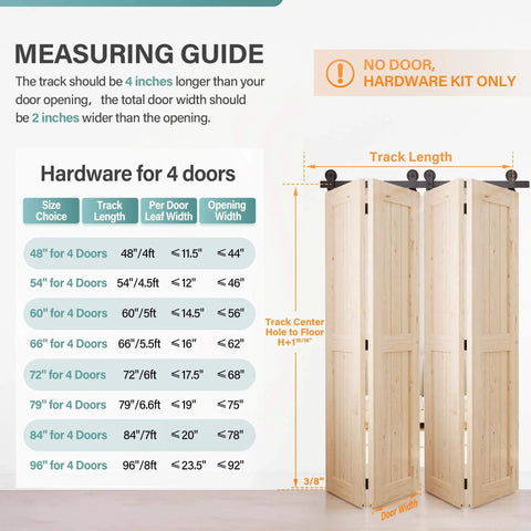 Heavy Duty Bifold Barn Door Hardware Kit 66 Inch Sliding Track For Up To Four 16 Inch Panels With Quiet Rollers and Pivot