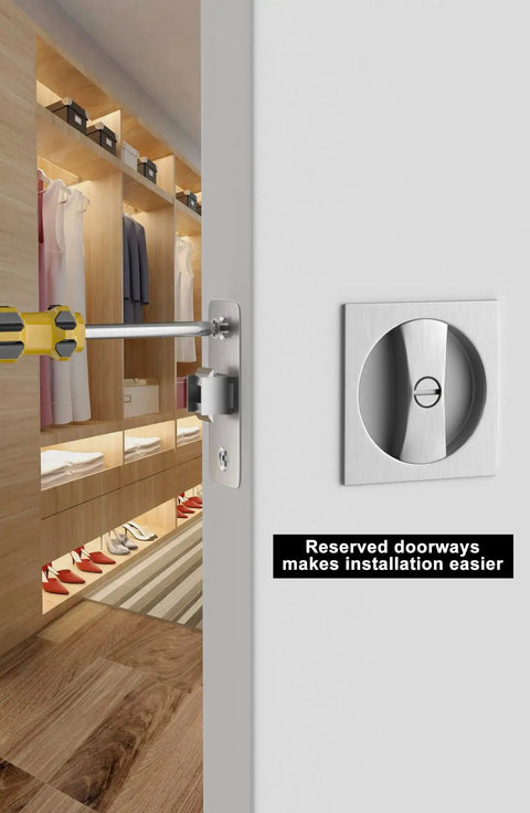 Brushed Nickel Pocket Door Lock Privacy Square Hardware Not Adjustable for Pocket Doors and Sliding Doors One Pack