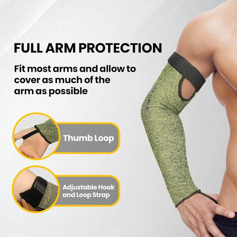 Core Arm Protection Sleeves S081 10 Pairs With Thumbhole, ANSI A5 Cut Resistant, Flame Resistant, shown on arm with thumbhole