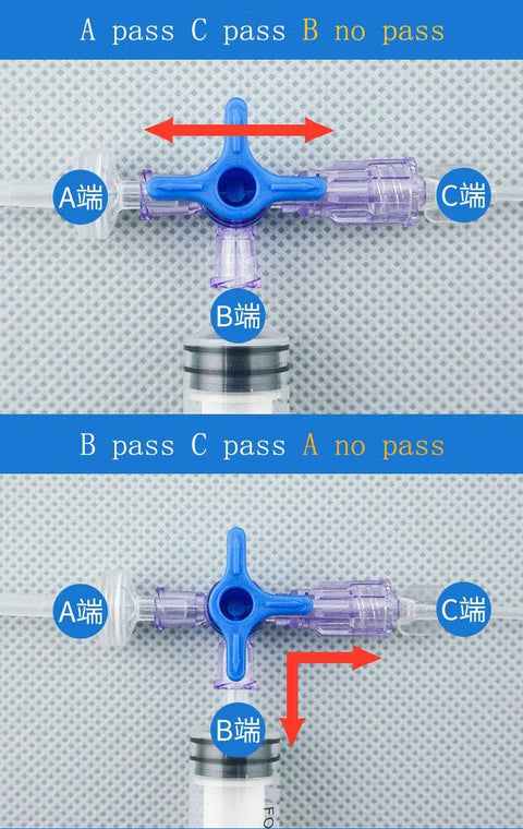 MEETOOT 5-piece disposable medical three-way valve stopcock with blue cross handle and A/B/C ends