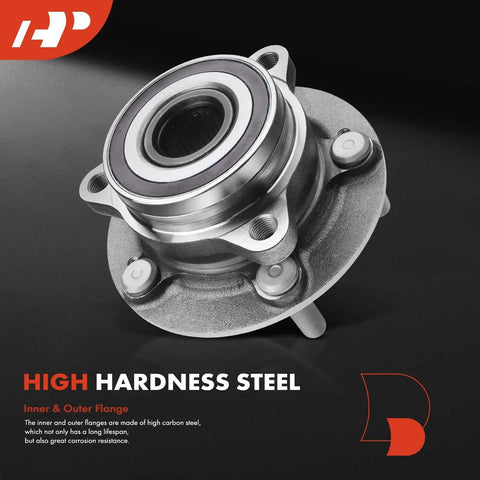 2 Pack Front Or Rear Wheel Bearing And Hub Assembly 5 Lug Budget Friendly OEM Grade For Hyundai And Kia AWD Cars 2017 To 2023 Elantra Elantra GT Ioniq Kona Veloster Niro Seltos showing high hardness steel construction