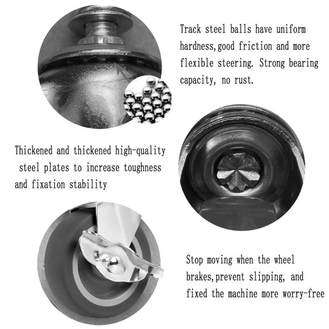 3-inch caster wheels with threaded M8-1.25 stems, set of 4, heavy-duty with brake for wire shelving and furniture dolly