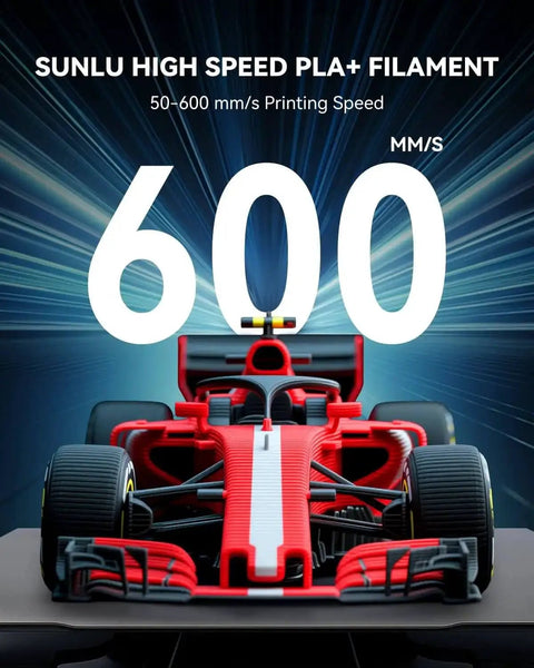 Red race car with 600 mm/s printing speed text for PLA Plus 2.0 1.75mm 3D Printer Filament High Speed Printing 50 To 600 mm Per Second