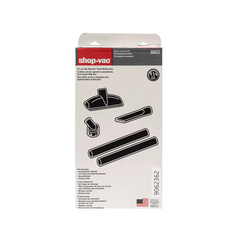 Master Vacuum Accessory Kit With Extension Wands And Nozzles For 1.25 Inch Hoses packaging with tool illustrations