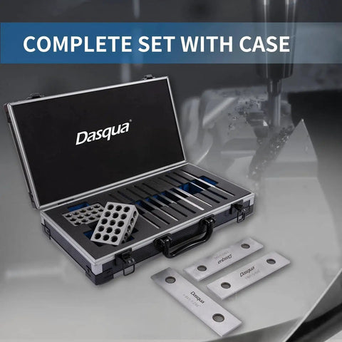 Pro Grade 1-2-3 Block and Thin Parallel Set for Machinists in case with blocks and parallels on surface