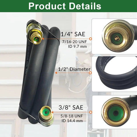 HVAC vacuum hose NHB1 6ft, 1/2 in ID with 3/8 SAE and 1/4 SAE fittings, black rubber, high-flow, Amazon