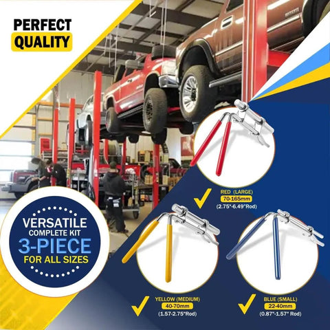 Three Pack Hydraulic Seal Installation Tools Kit For Cylinder Piston Repair And U-Cup Rod Seals Pro Grade Upgraded includes red, yellow, blue tools with size guide