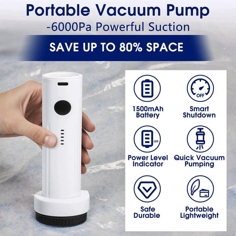 Hand holding Portable Cordless Vacuum Pump For Storage Bags With 6.0 KPa Power USB Rechargeable Travel Air Sealer