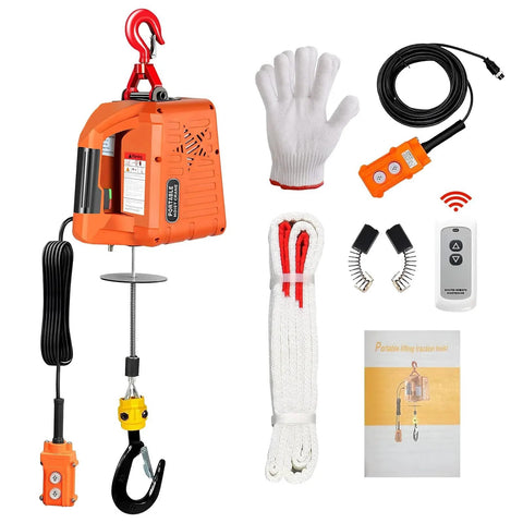 3 In 1 Electric Hoist Winch 2200 Lbs Capacity With Manual, Wired Remote And Wireless Remote Control components displayed