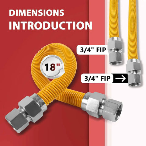 Heavy Duty 18 Inch Gas Hose Connector With One Inch Outer Diameter And Three Quarter Inch FIP To Three Quarter Inch FIP Fittings