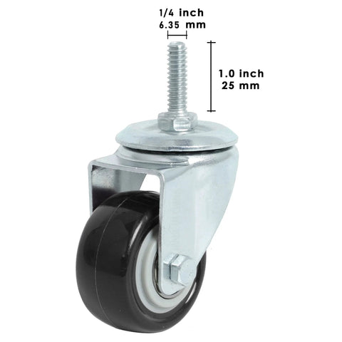 2 Inch Heavy Duty Stem Caster Wheels Set Of 4 With One Quarter Inch Twenty Threaded Swivel Casters