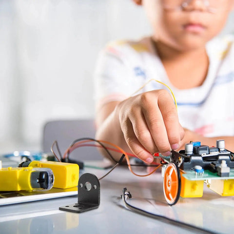 Child assembling robot with Six Piece 25mm Dc Gear Motor Mounting Bracket Set Beefy Rust Resistant Metal Motor Fixed Holder and Support Stand
