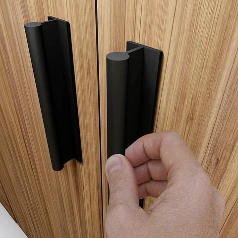 Self Adhesive Edge Finger Pull Door Handle Set Two Pack For Glass Wood Metal And Plastic Surfaces, installed on cabinet