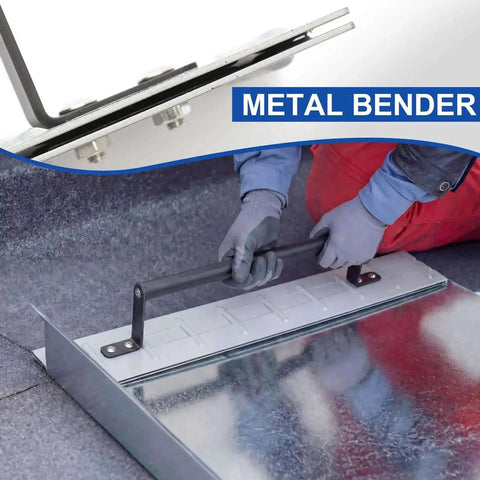 Using 18 Inch Sheet Metal Folding Tool Steel Bender for standing seam roofing and HVAC ducting fabrication, heavy duty tool for pros.