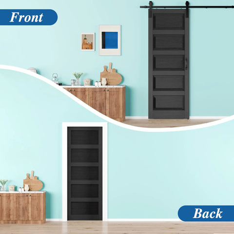 30 Inch By 84 Inch Sliding Barn Door With Hardware Kit Black Finish Sleek Modern Five Lite Panel Waterproof PVC Surface Installed