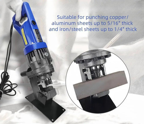Beefy 1800W Hydraulic Hole Puncher With 10 Ton Punch Power Electric Metal Punch Tool showing side view on sheet metal