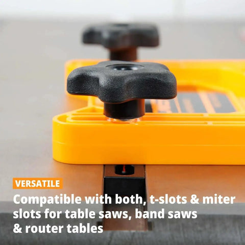 Pro Grade Universal Tandem Featherboards For Table Saw Router Table And Band Saw By POWERTEC shown with T-slot mounting