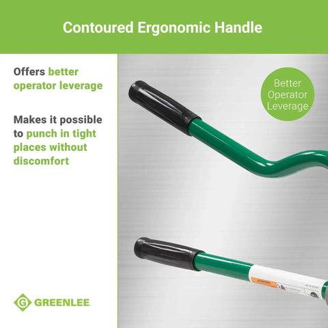 Close-up of contoured ergonomic handle on One Stroke Manual Metal Stud Punch Tool 1-11/32 Inch for better operator leverage.