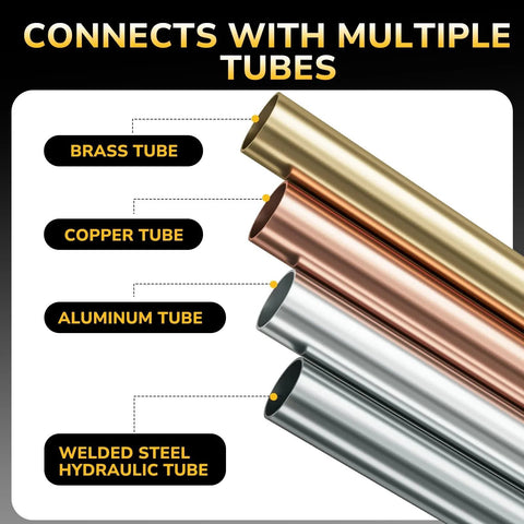 Three Eighths Inch Male Flare To One Half Inch NPT Female Brass Tube Fitting connects with brass, copper, and aluminum tubes.