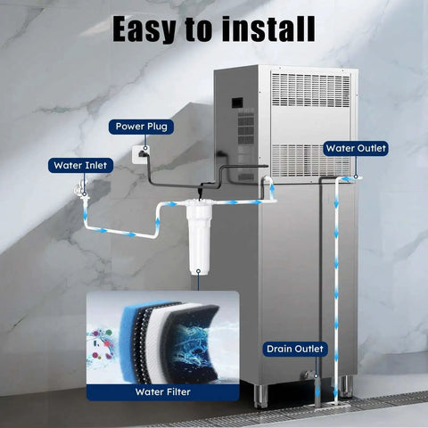 Installation setup of Industrial Ice Maker With 680 Lbs Per Day Output And 210 Ice Cubes In 5 To 15 Minutes 580 Lb Storage Capacity Auto Clean Stainless Steel Commercial Ice Machine For Busy Bars And Cafes